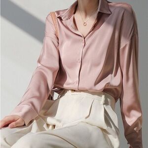 NWOT H&M Pink Satin Button-Up Blouse